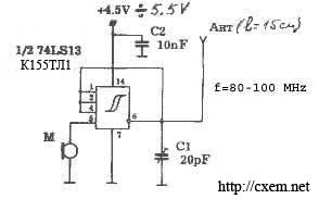 Схема жучка (подслушивающего устройства) на микросхеме